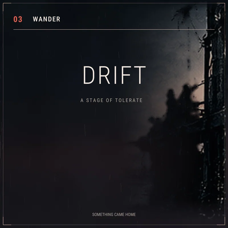 Title card for track 3, Wander: Drift, a stage of Tolerate. This sheet has no lyrics.