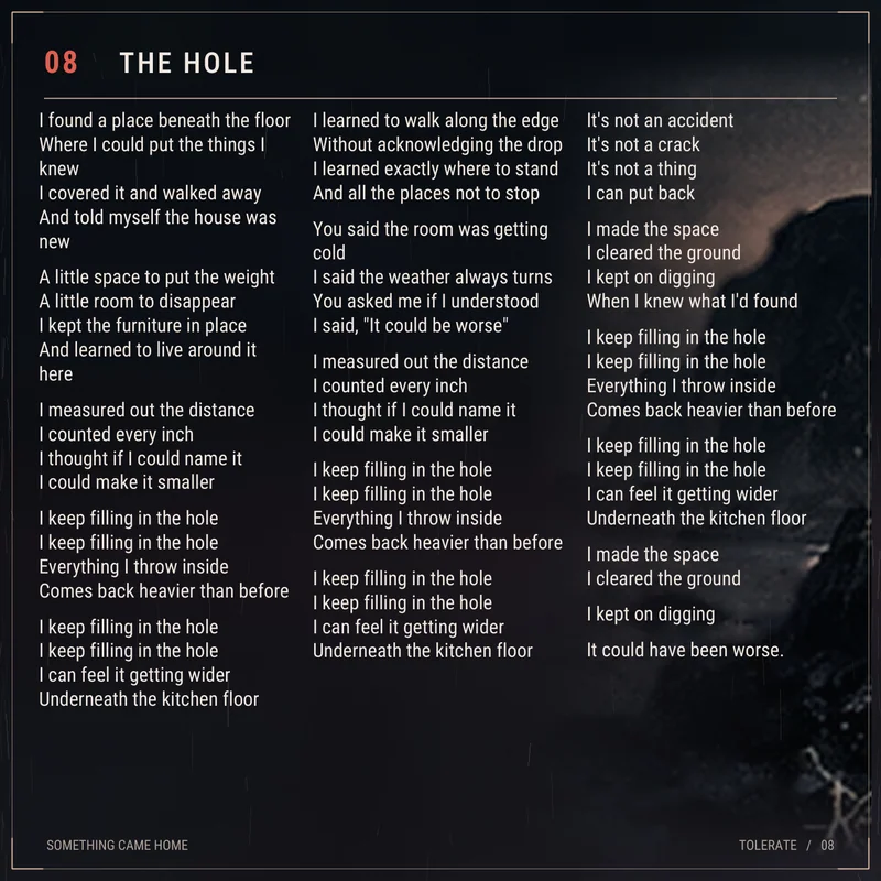 Lyric sheet for track 8, The Hole.